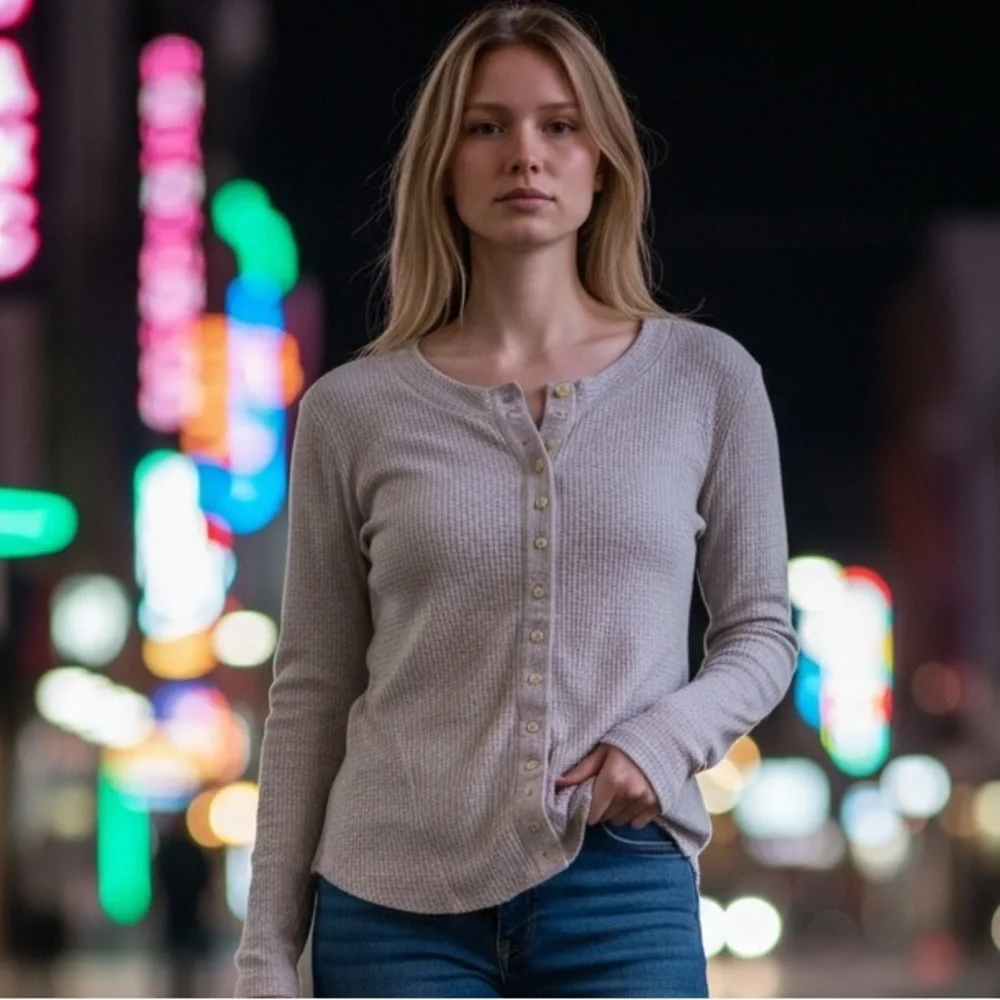 Free People Grey Button Down Shirt - Picture 1 of 5
